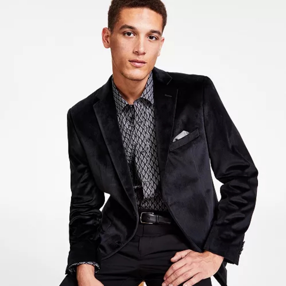 Alfini Mens 40R Slim-Fit Black Velvet Sports Coat. (Flawless)